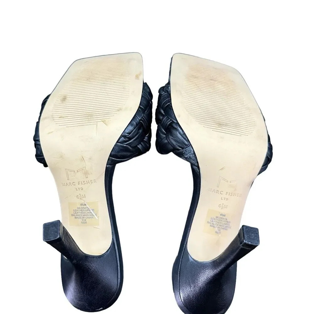Marc Fisher LTD Mldraya Women Black Leather High Heel Slides Size 6.5